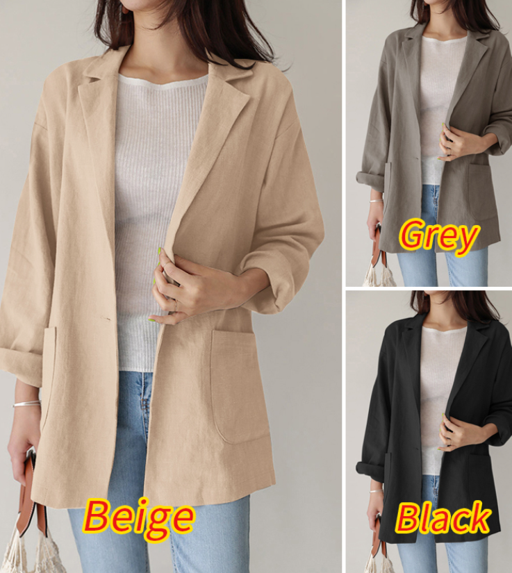 ZANZEA Women Lapel Loose Turn-Down-Collar Long Sleeve Casual Blazer