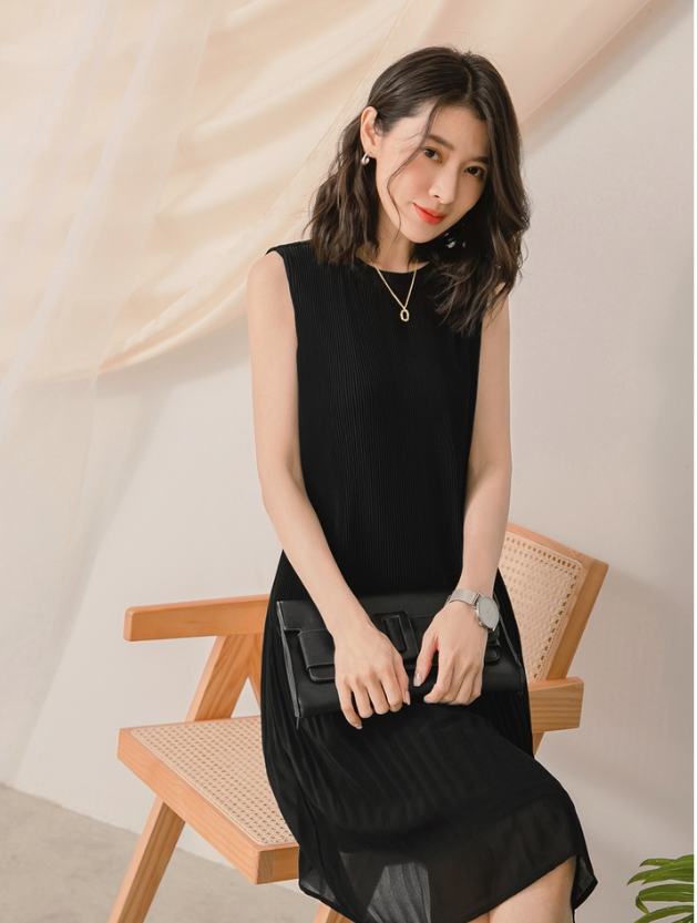 SG LOCAL WEEKEND X OB DESIGN WORK WOMEN SLEEVELESS CHIFFON PLEATED MIDI DRESS S-XXXL PLUS SIZE