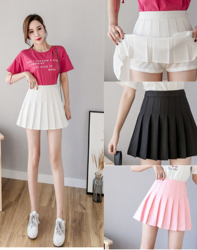 YIHUA Korean style high waist white short skirt fashionable sexy pleated skirt mini skirt short skirt XS-3XL